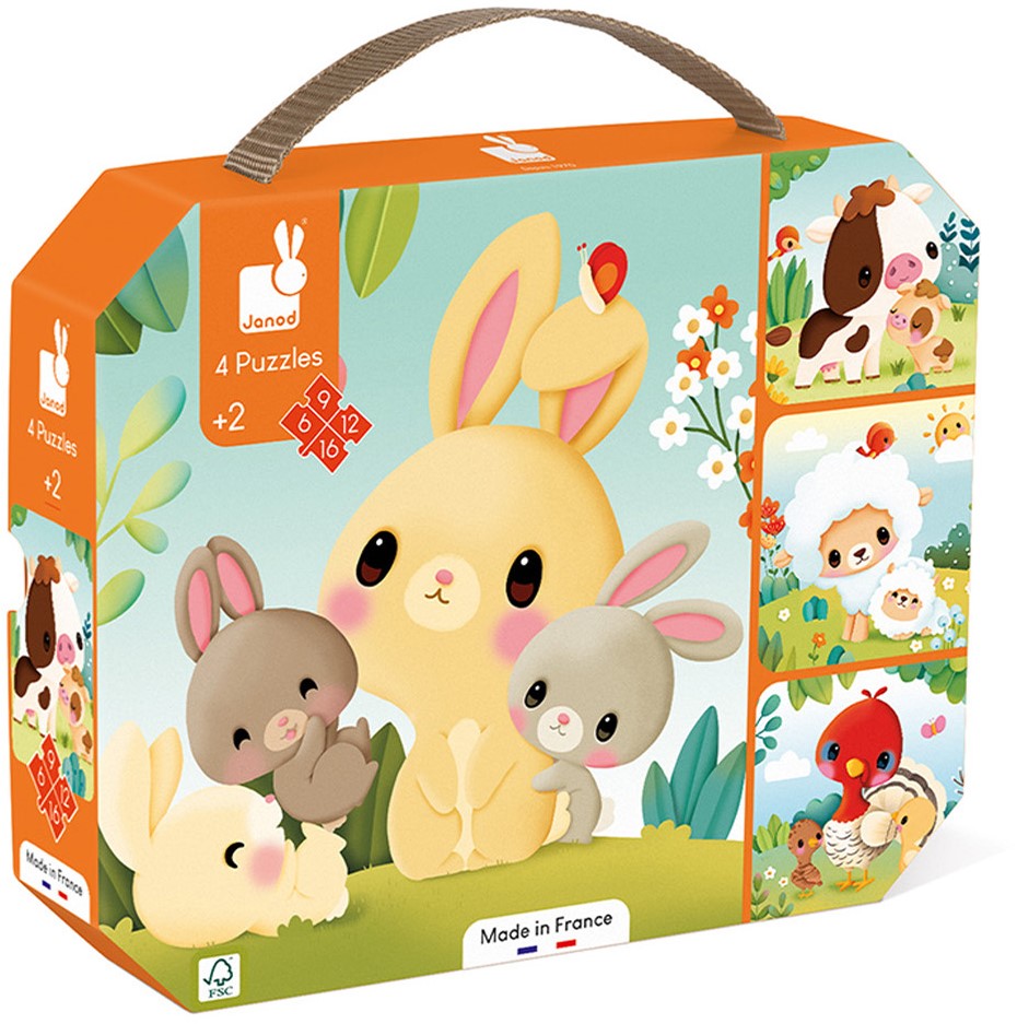 Janod Evolutieve Puzzels Boerderijdieren – 4 Puzzels