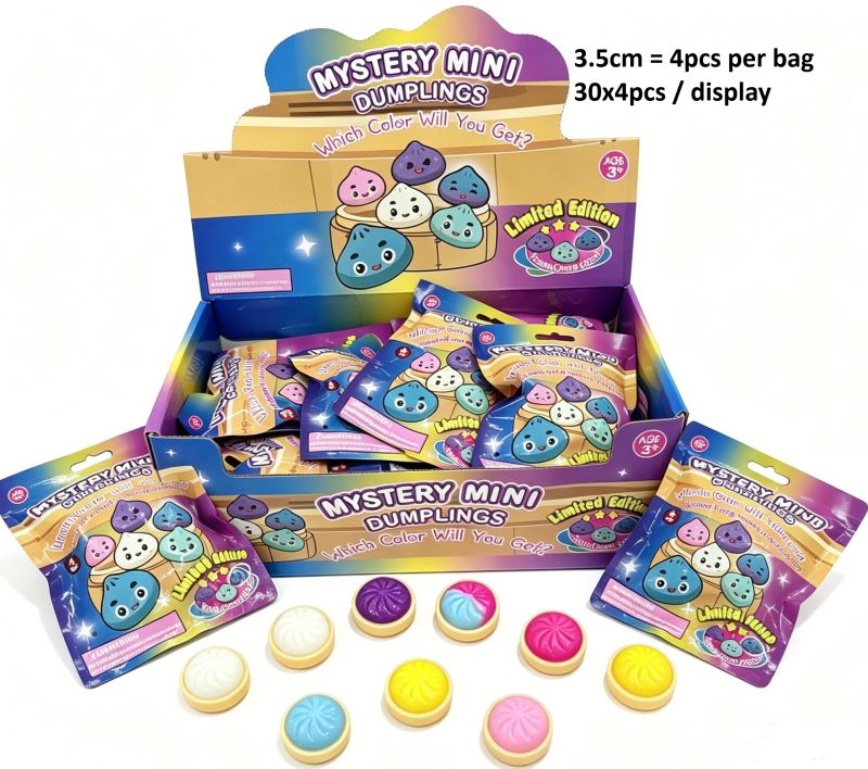 Mystery Bag - verrassingszakje met 4 Mini Squishy Dumpling Fidgets (3,5 cm)