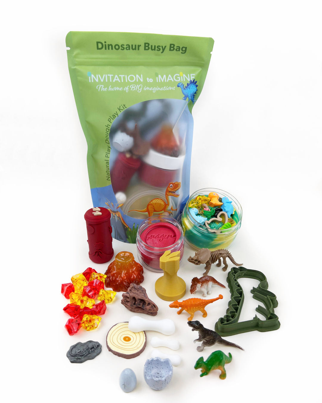Dinosaur Busy Bag – Sensorische speelset met natuurlijke speelklei