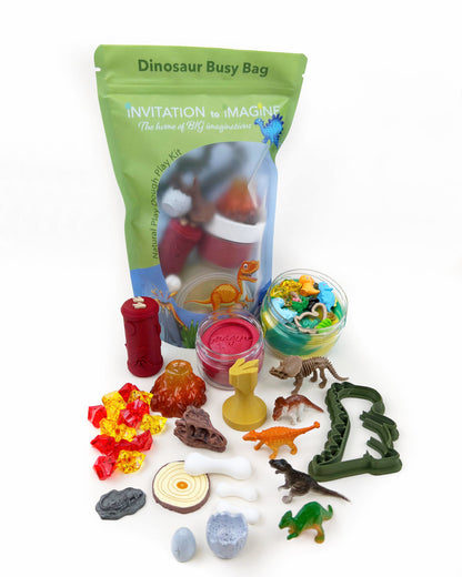 Dinosaur Busy Bag – Sensorische speelset met natuurlijke speelklei