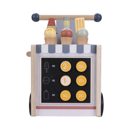 Houten loopfiets met ijskar