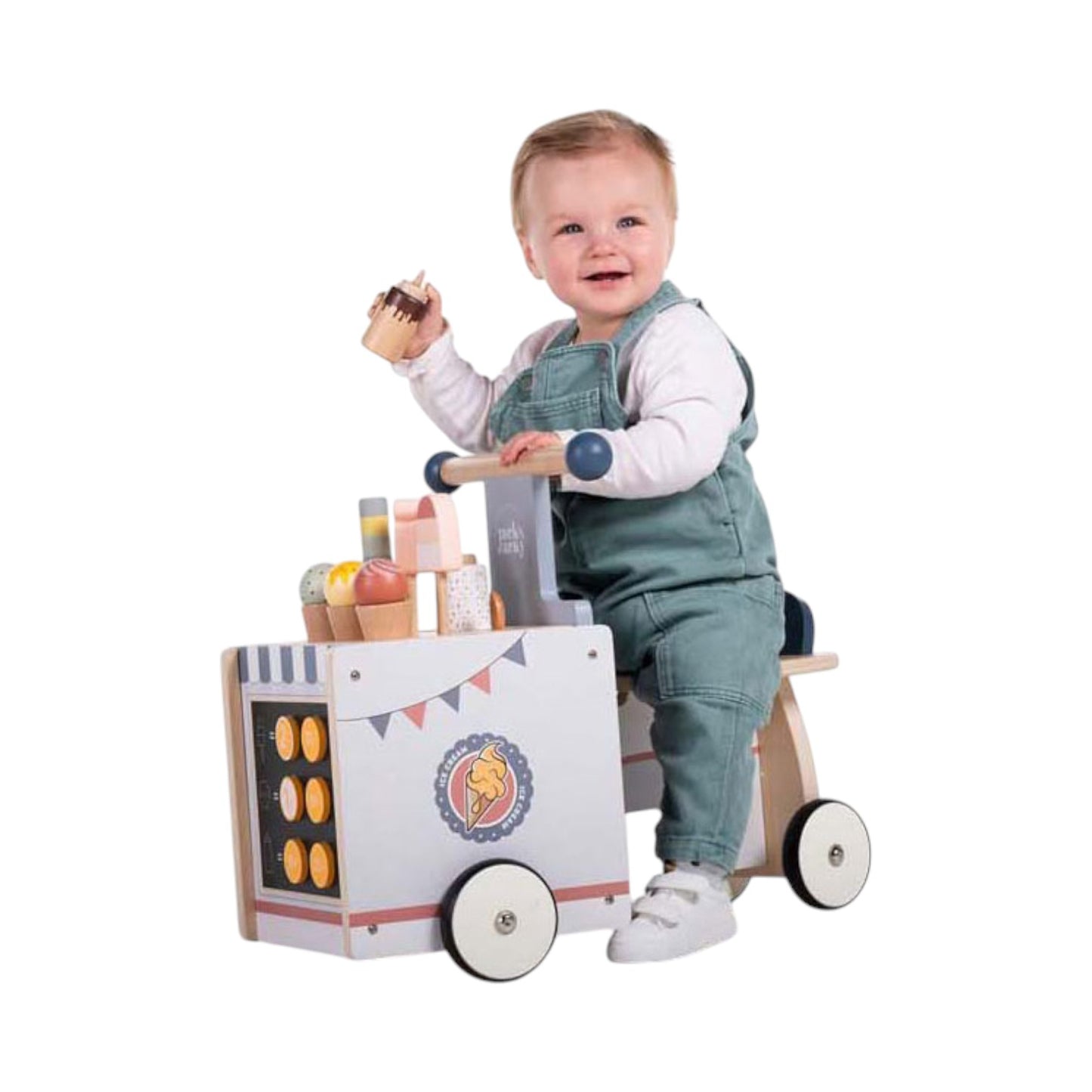 Houten loopfiets met ijskar