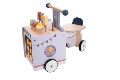 Houten loopfiets met ijskar