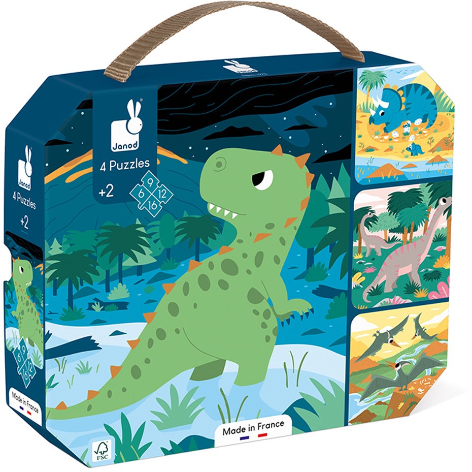 Janod Evolutieve Dinosaurus Puzzels – 6, 9, 12 & 16 stukjes