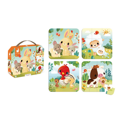 Janod Evolutieve Puzzels Boerderijdieren – 4 Puzzels