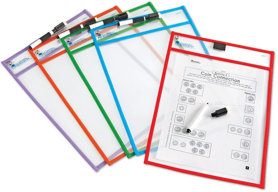 Write & Wipe Pockets – Herbruikbare schrijf- en wishoezen  (5-delig)