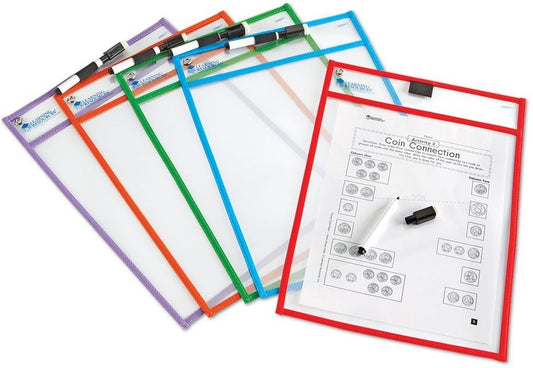 Write & Wipe Pockets – Herbruikbare schrijf- en wishoezen  (5-delig)