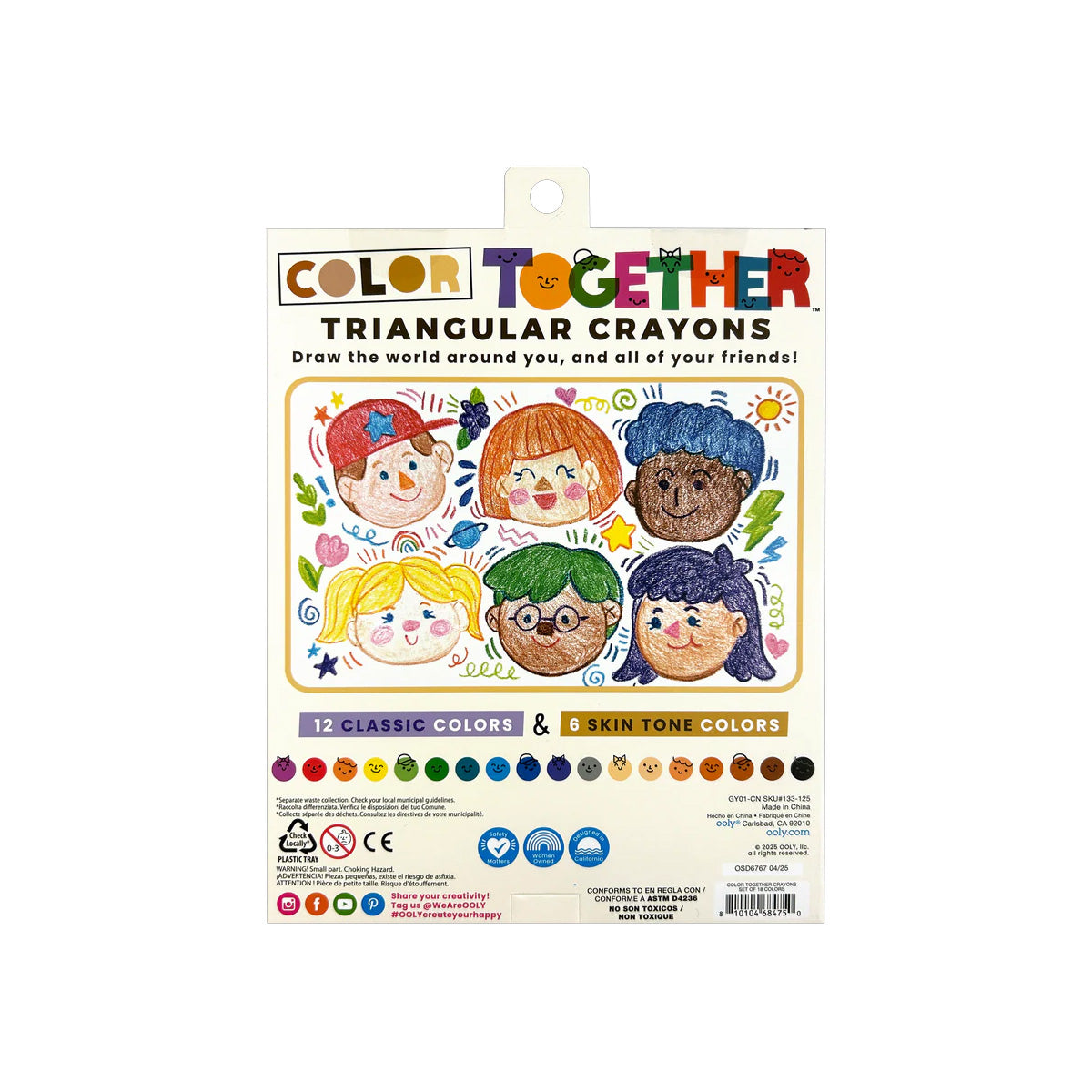 Ooly Color Together Triangle Crayons (18 stuks) – Ergonomische waskrijtjes met huidskleuren