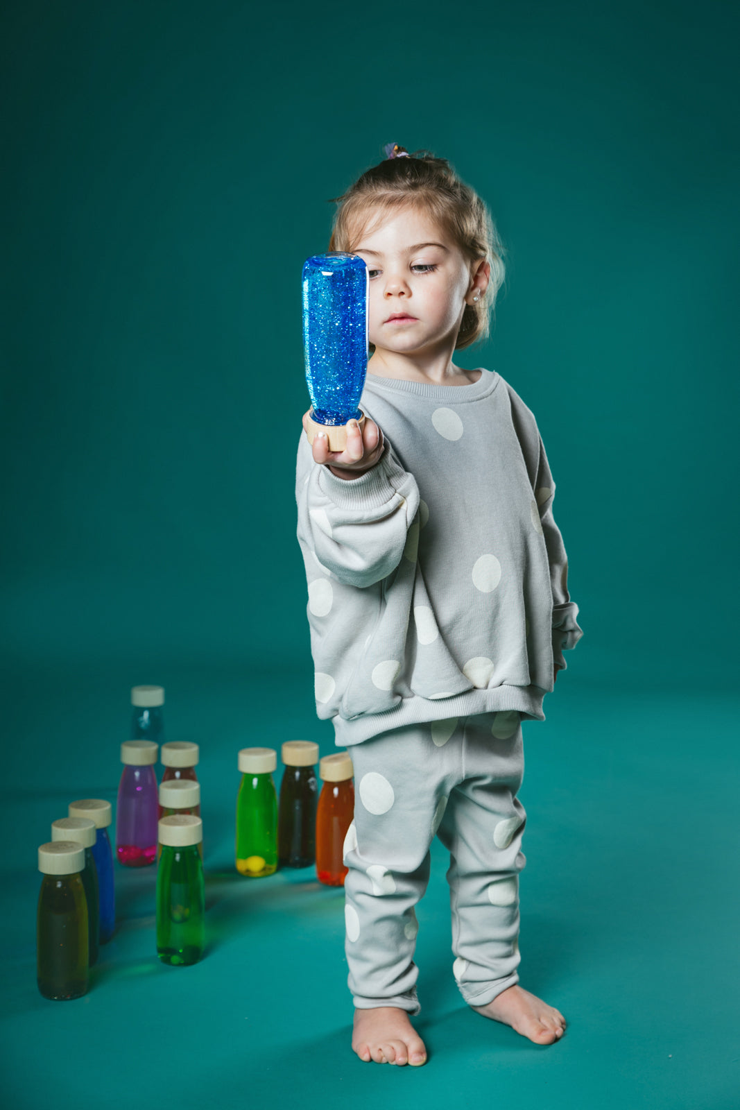 Sensorische fles blauwe glitters