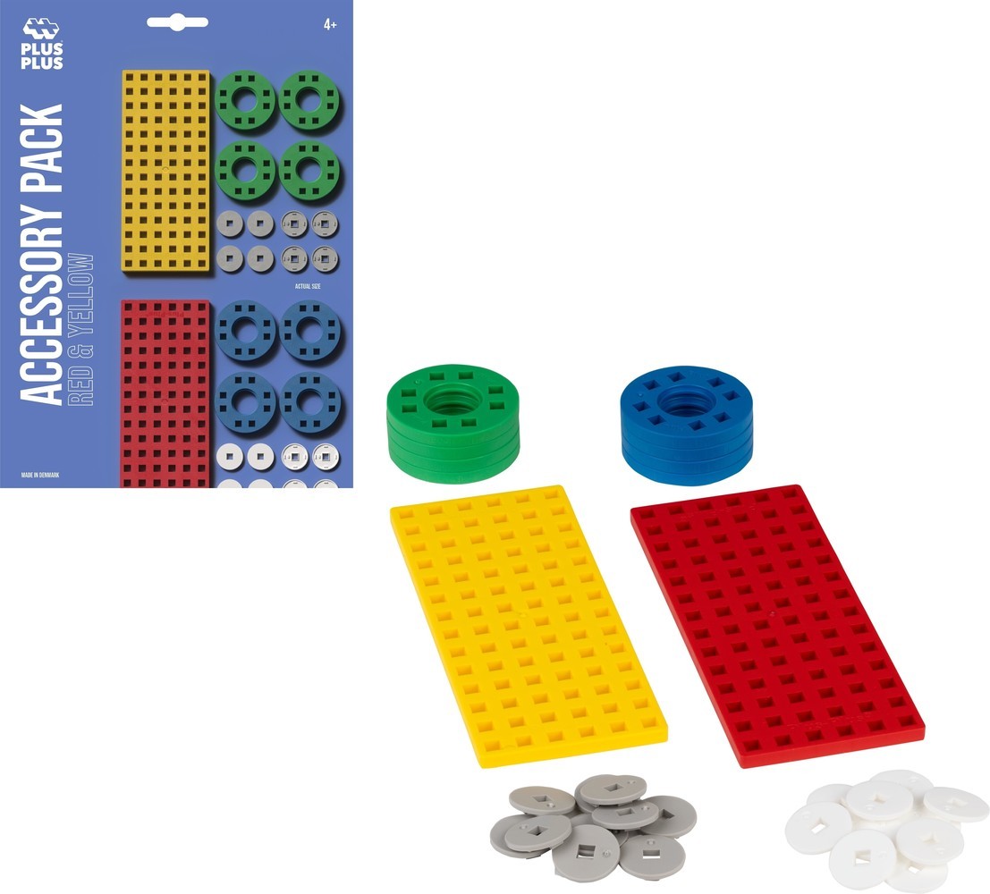 Plus Plus Bouwplaat geel/rood en wielen (26 stuks)