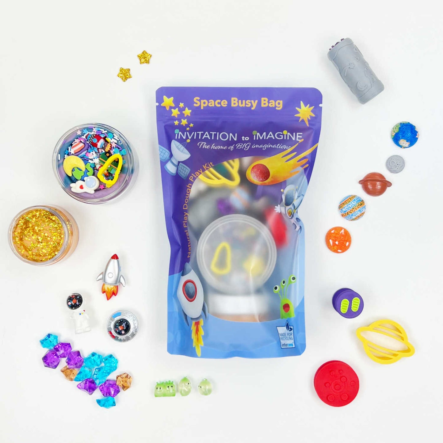 Space Busy Bag – Sensorische speelset met natuurlijke speelklei