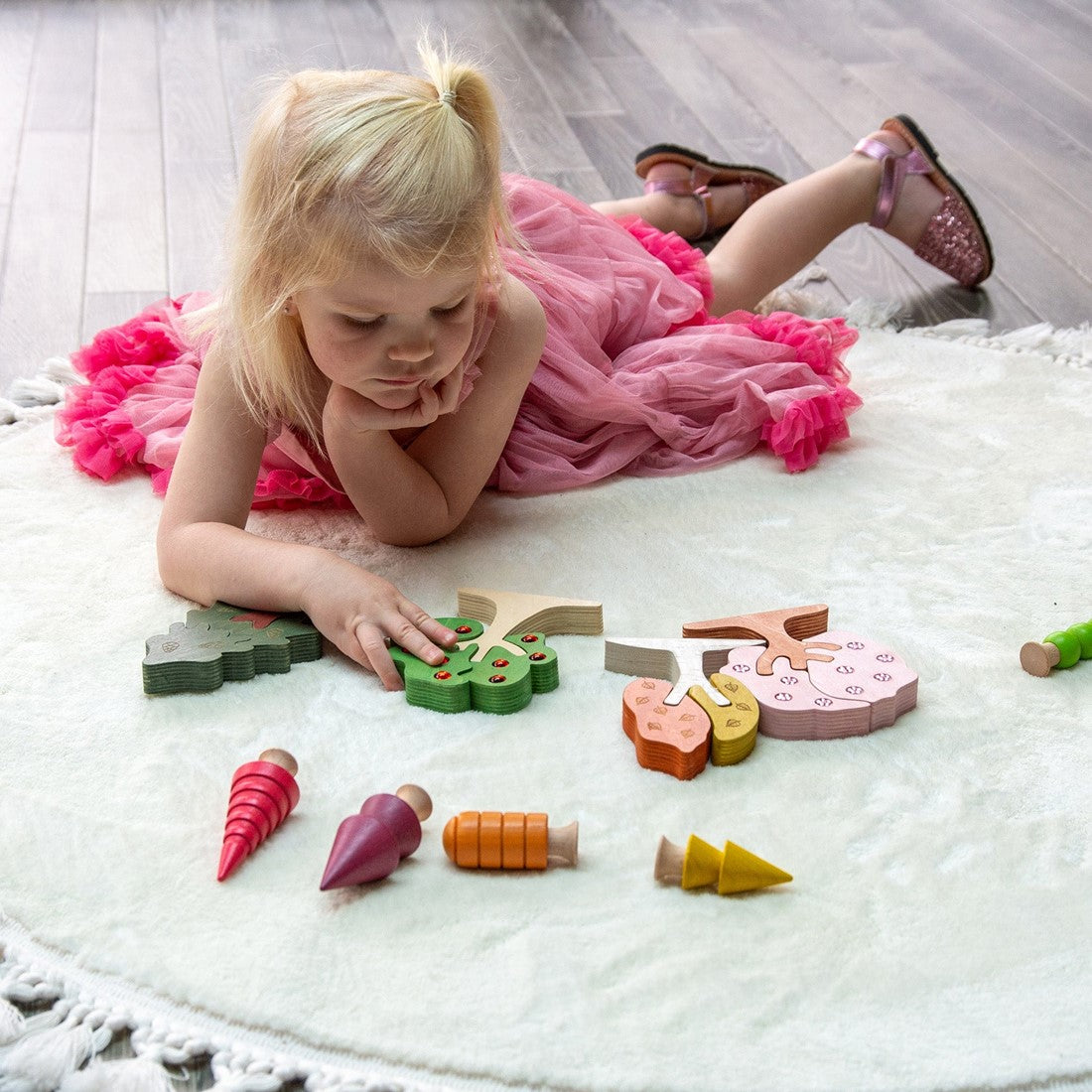 Houten Edelsteenbomen – Sensorische Puzzelset voor Kinderen