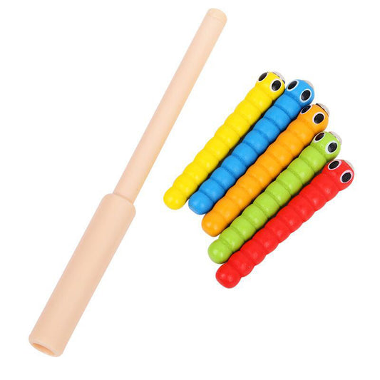 Magneetstick met 5 houten gekleurde wormen